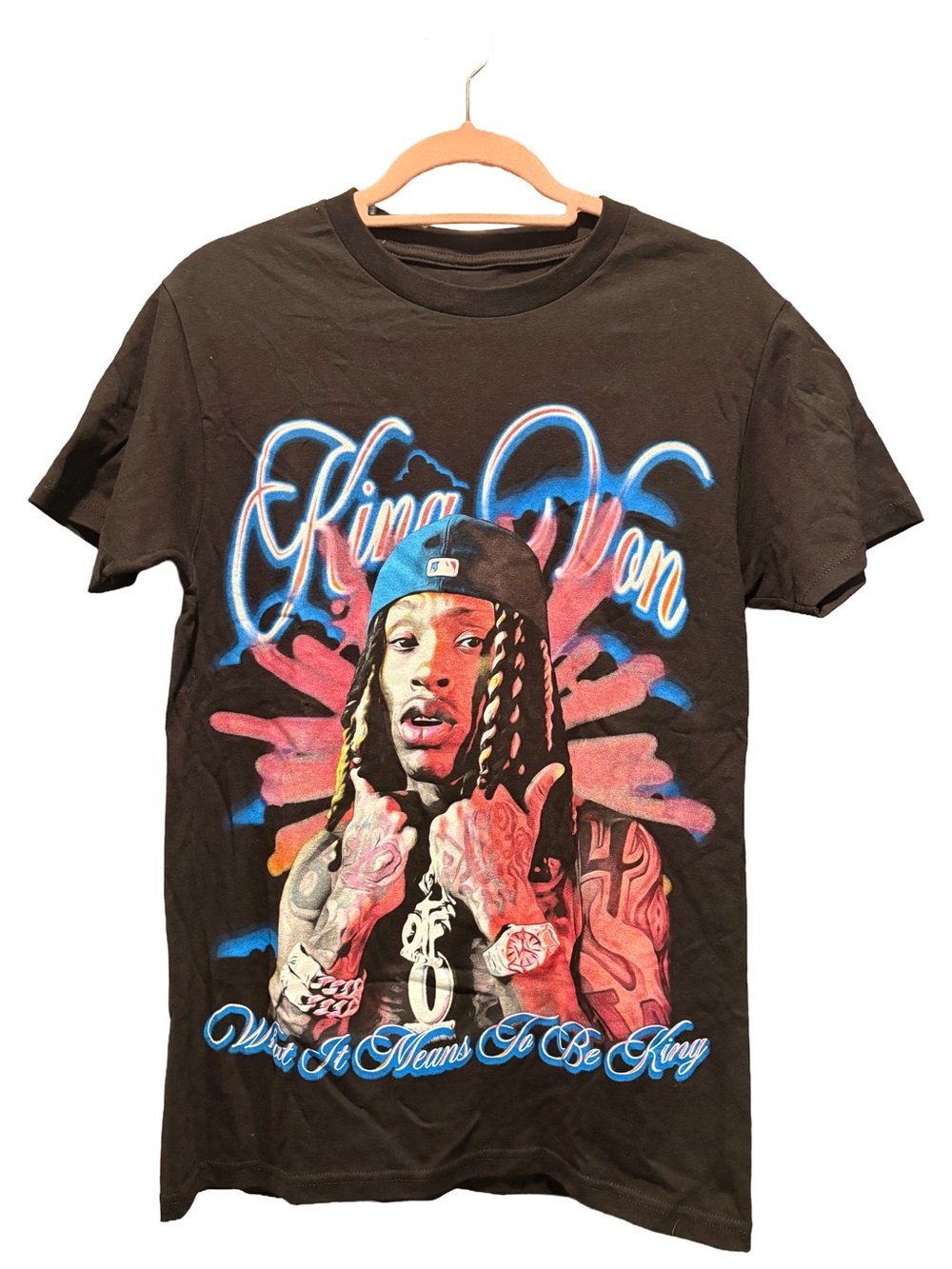 Spencer's Black Short Sleeve Tee with Blue & Pink Portrait Graphic